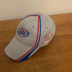 Miller Lite Nascar Rusty Wallce #2 Gray Red Blue Adjustable Embroidered Ball Cap